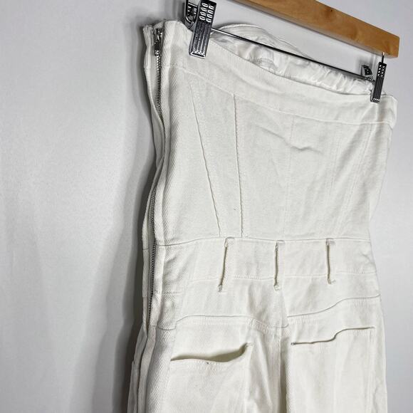 Papermoon Small S White Strapless Denim Romper Shorts Cotton Pockets Chic - Picture 6 of 11